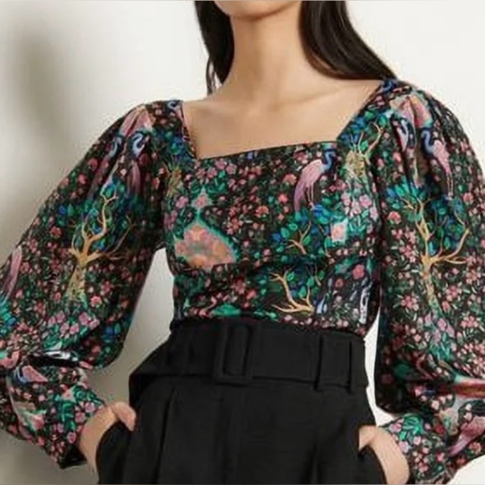 Sandro Ivea 100% Silk Puff Sleeve Top